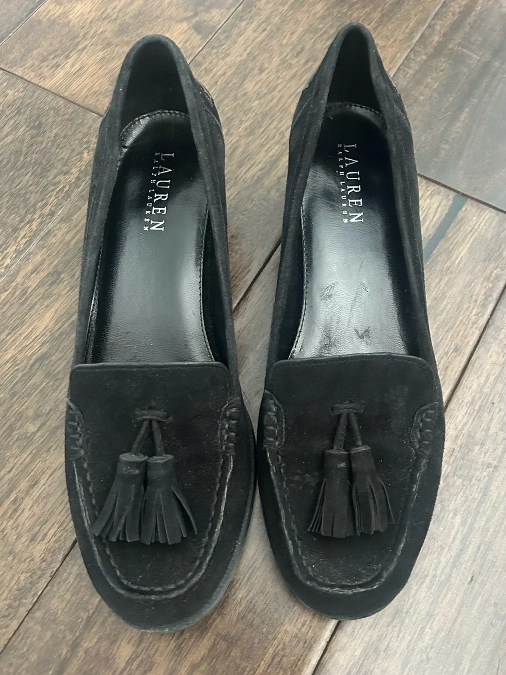 Lauren Ralph Lauren Women’s Black Suede Tassel Loafers Block Heel Size 8